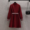 Women Plaid Dress Autumn and Winter 2022 Turn-down Collar Long Sleeve Houndstooth Patchwork Thicken Shirt Dresses with Belt