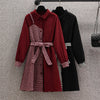 Women Plaid Dress Autumn and Winter 2022 Turn-down Collar Long Sleeve Houndstooth Patchwork Thicken Shirt Dresses with Belt