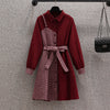 Women Plaid Dress Autumn and Winter 2022 Turn-down Collar Long Sleeve Houndstooth Patchwork Thicken Shirt Dresses with Belt