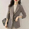 Women Plaid Mid-Length Slim-Fit Coat Temperament Suit Jacket Female Lady 2023 Houndstooth Woolen Small Blazer Jacket