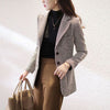 Women Plaid Mid-Length Slim-Fit Coat Temperament Suit Jacket Female Lady 2023 Houndstooth Woolen Small Blazer Jacket