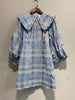 Women Plaid Mini Dress 2022 Spring Summer Ladies Puff Sleeve Ruffle Trim Peter Pan Collar Slim Cute Short Dresses