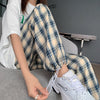 Women Plaid Pants High Waist Sweatpants Casual Loose Wide Leg Trousers Suits Retro Teens Harajuku Korean Streetwear Jogger 2022