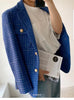 Women Plaid Tweed Blazer Autumn Winter 2023 Long Sleeve Single Breasted Tweed Jacket Office Lady Casual Outerwear blazer femme