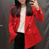 Women Plaid Twill Elegant Blazer Jacket Long Sleeve Office Casual Short Coat Notched Collar Ladies Tops Red Outerwear