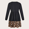 Women Plus Size 4XL Leopard Print Tunic Midi Shirt Dress 2023 Autumn Lace Long Sleeve Black Elegant Clothing Vestido