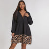 Women Plus Size 4XL Leopard Print Tunic Midi Shirt Dress 2023 Autumn Lace Long Sleeve Black Elegant Clothing Vestido