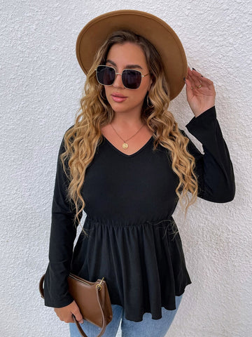 Women Plus Size 4XL Peplum Tunic Blouses Top Ladies 2023 Autumn Long Sleeve Casual Oversized T-Shirts Fall Clothing Fashion