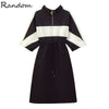 Women Plus Size Casual Sport Dress 2022 Autumn Stand up Collar Bandage High Waist Dresses Black White Patchwork Cloth