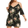 Women Plus Size Casual V-Neck Leakage Shoulder Printing Loose Rompers Shorts 2022 Floral Print Tunic Maxi Long Dresses Big Size