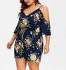 Women Plus Size Casual V-Neck Leakage Shoulder Printing Loose Rompers Shorts 2022 Floral Print Tunic Maxi Long Dresses Big Size