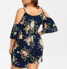 Women Plus Size Casual V-Neck Leakage Shoulder Printing Loose Rompers Shorts 2022 Floral Print Tunic Maxi Long Dresses Big Size
