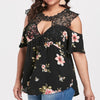 Women Plus Size Lace Hollow Pullover Short Sleeve Strapless Shirt Tops Blouse loose out shoulder flower camisa feminina top #EW