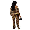 Women Plus Size Leopard 2 Piece Outfits Off Shoulder Long Sleeve Crop Tops and Straight Long Pant Vintage Lounge Wear Sweatsuit