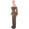 Women Plus Size Leopard 2 Piece Outfits Off Shoulder Long Sleeve Crop Tops and Straight Long Pant Vintage Lounge Wear Sweatsuit