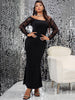 Women Plus Size Prom Dress Black Long Sleeve Mermaid Maxi Formal Evening Party Curvy Dresses 2023 Elegant 4XL Large Size Clothes