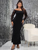 Women Plus Size Prom Dress Black Long Sleeve Mermaid Maxi Formal Evening Party Curvy Dresses 2023 Elegant 4XL Large Size Clothes
