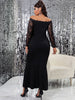 Women Plus Size Prom Dress Black Long Sleeve Mermaid Maxi Formal Evening Party Curvy Dresses 2023 Elegant 4XL Large Size Clothes