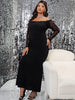 Women Plus Size Prom Dress Black Long Sleeve Mermaid Maxi Formal Evening Party Curvy Dresses 2023 Elegant 4XL Large Size Clothes
