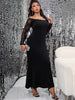 Women Plus Size Prom Dress Black Long Sleeve Mermaid Maxi Formal Evening Party Curvy Dresses 2023 Elegant 4XL Large Size Clothes