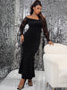 Women Plus Size Prom Dress Black Long Sleeve Mermaid Maxi Formal Evening Party Curvy Dresses 2023 Elegant 4XL Large Size Clothes