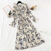Women Print Pleated Chiffon Dress 2022 Spring Summer    Female Casual Flare Sleeve Lotus leaf neck Basic Dresses