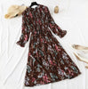 Women Print Pleated Chiffon Dress 2022 Spring Summer    Female Casual Flare Sleeve Lotus leaf neck Basic Dresses