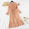 Women Print Pleated Chiffon Dress 2022 Spring Summer    Female Casual Flare Sleeve Lotus leaf neck Basic Dresses