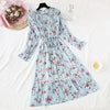 Women Print Pleated Chiffon Dress 2022 Spring Summer    Female Casual Flare Sleeve Lotus leaf neck Basic Dresses