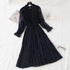 Women Print Pleated Chiffon Dress 2022 Spring Summer    Female Casual Flare Sleeve Lotus leaf neck Basic Dresses