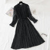 Women Print Pleated Chiffon Dress 2022 Spring Summer    Female Casual Flare Sleeve Lotus leaf neck Basic Dresses
