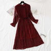 Women Print Pleated Chiffon Dress 2022 Spring Summer    Female Casual Flare Sleeve Lotus leaf neck Basic Dresses
