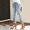 Women Pull-On Distressed Denim Joggers Elastic Waist Stretch Pants  Broken Holes Denim Jeans Drawstring Ripped Pencil Pants