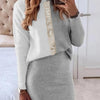 Women Pullover Skirt Female Contrast Color Bodycon Skirt Suit Temperament Comfy Popular Crew Neck Pullover High Waist Skirt