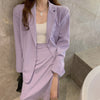 Women Purple Causal Elegant Single-breasted Blazer Jacket & Split Pencil Skirts 2022 Spring Summer Office Lady Business Outfits