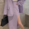 Women Purple Causal Elegant Single-breasted Blazer Jacket & Split Pencil Skirts 2022 Spring Summer Office Lady Business Outfits