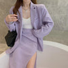 Women Purple Causal Elegant Single-breasted Blazer Jacket & Split Pencil Skirts 2022 Spring Summer Office Lady Business Outfits