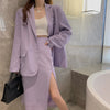 Women Purple Causal Elegant Single-breasted Blazer Jacket & Split Pencil Skirts 2022 Spring Summer Office Lady Business Outfits