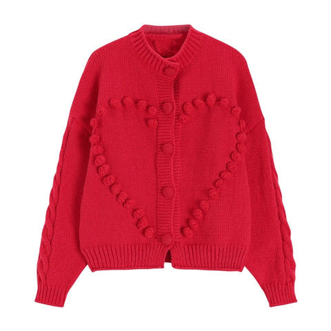 Women Red Knitted Cardigan Sweater Button Female Vintage Knit Sweaters Long Sleeve Single Breasted Autumn Oversized Jumper Top