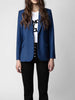 Women Rhinestones Buttons Suit Coat Blue Long Sleeve Notched Single Button Female Blazer Autumn Winter 2023