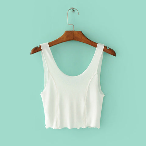 Women Rib Tanks Tops with Ruffled Trimmings Casual Sleeveless O-neck Woman's Crop Tank Tees