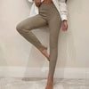 Women Ribbed Knit Leggings Beige High Waist Cotton Fitness Basic Pants Female Casual All-Match Stretch Skinny Leggings