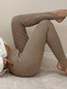 Women Ribbed Knit Leggings Beige High Waist Cotton Fitness Basic Pants Female Casual All-Match Stretch Skinny Leggings