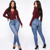 Women Ripped Jeans Stretchy Curve Plus Size High Waisted  Boyfriend Hole Cute Distressed Denim Pants Push Up Butt ouc276B