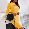 Women Round neck Long Sleeve Low Cut Mini Bodycon Dress 2022 Autumn Winter Black Sexy Club Party Dress Femme Slim Dress Vestidos
