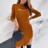 Women Round neck Long Sleeve Low Cut Mini Bodycon Dress 2022 Autumn Winter Black Sexy Club Party Dress Femme Slim Dress Vestidos