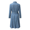 Women'S 2022 Denim Maxi Dress Turn-down Collar Belt Pure Color Button Summer Slim Pleated Long Sleeve Dresses Female