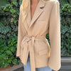 Women'S 2022 Spring Autumn Black Khaki With Belt Loose Jacket Coat Vintage Long Sleeve Female Outerwear Suit Blazers