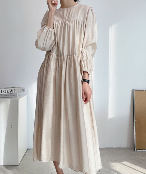 Women'S 2022 Spring  Long Puff Sleeve Mid-Length Dress Female Casual Vestido Clothes Robe
