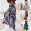 Women'S Summer Long Dress Floral Print Deep V-Neck Halter Strap Long Dress Banquet Wedding Guest Holiday Beach